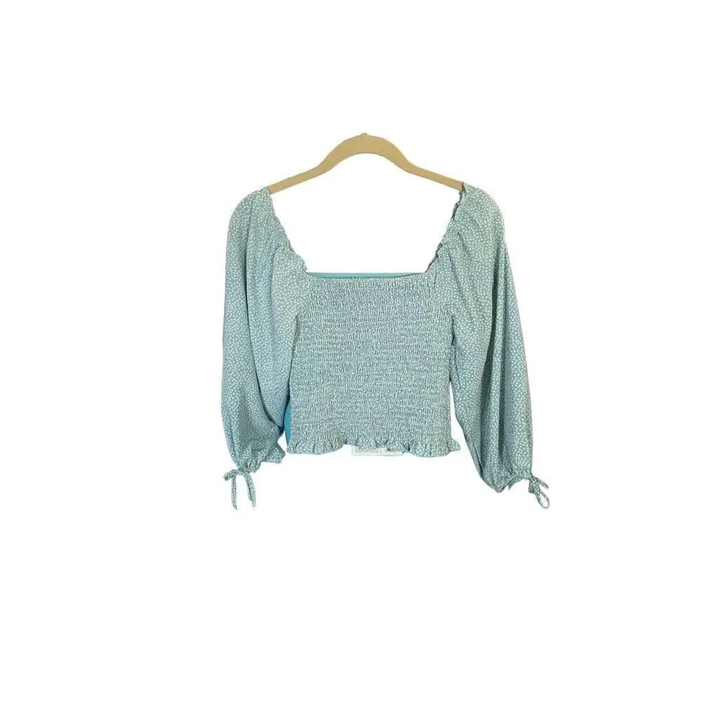Princess Polly, green floral, off shoulder sleeve top, size 2
